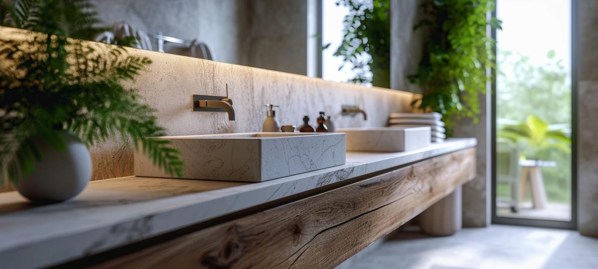 salle de bain travertin et bois